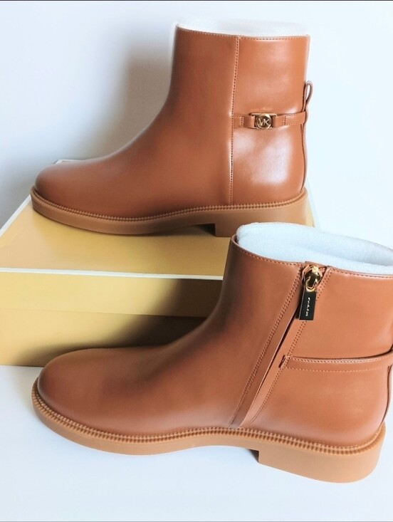 Michael Kors Shoes - Michael Kors Women Cognac Leather Ankle Boots with Gold MK Accent